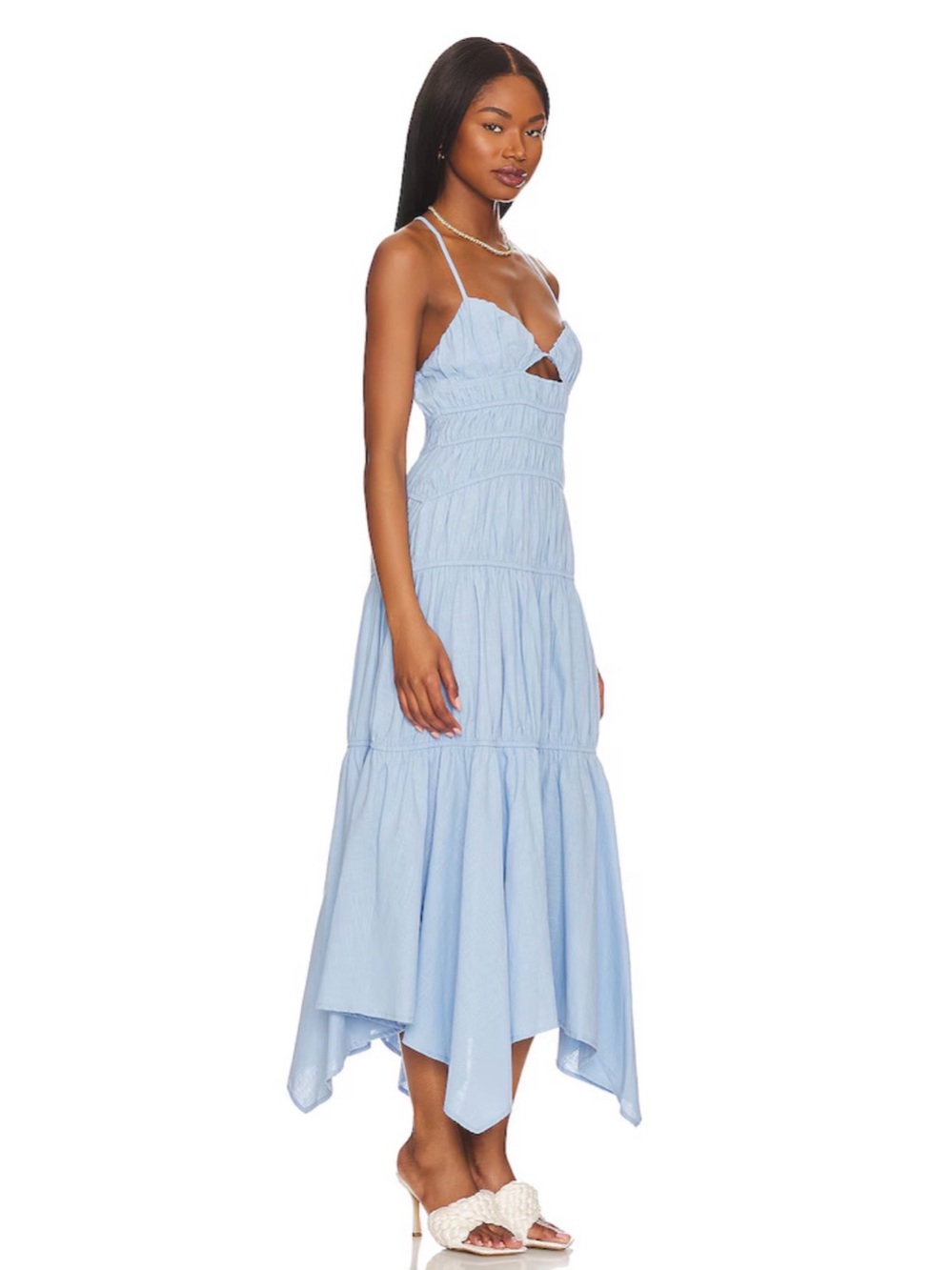 SNDYS Tahlia tiered tie back handkerchief dress in blue - small
